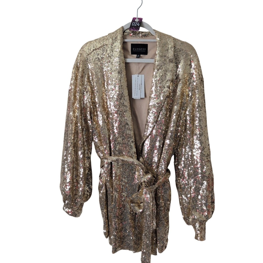 Eloquii Gold Sequin Wrap Blazer Jacket Plus Size 18 NWT Tie Waist Party Formal